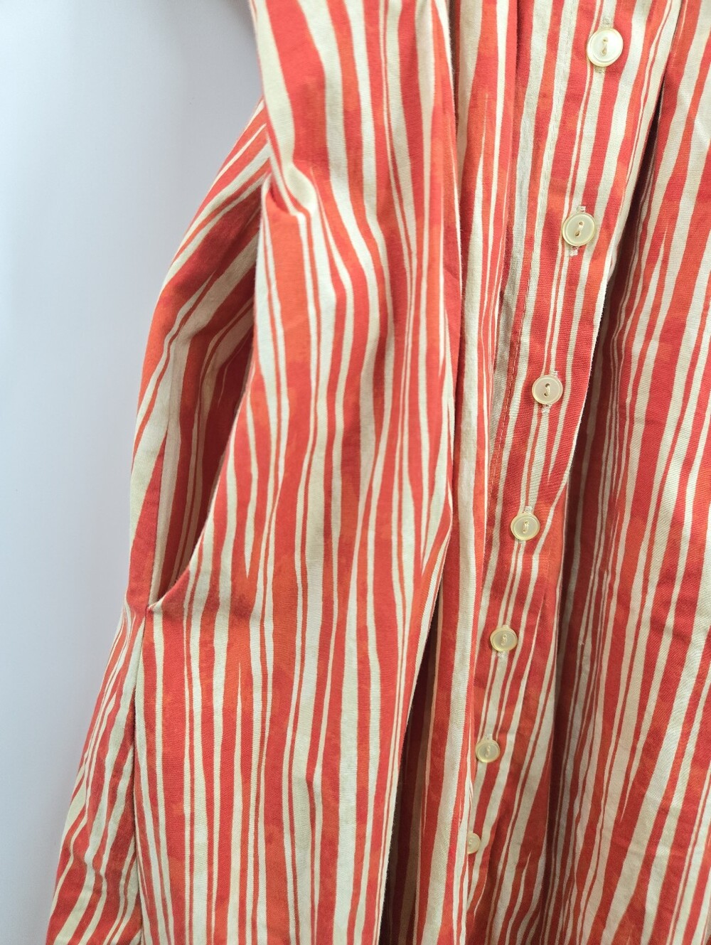 Anthropologie Exquise The Tobie Shirt Dress Striped Red Button Midi - Picture 5 of 16